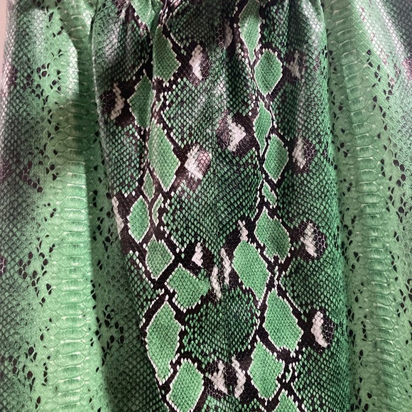 BEAUTIFUL ZARA GREEN VEGAN LEATHER SNAKE PRINT BUTTON DOWN A-LINE SKIRT LG NWT - Picture 3 of 9